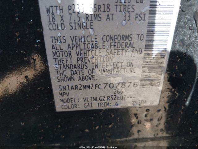 5N1AR2MM7FC707876 Nissan Pathfinder Sl