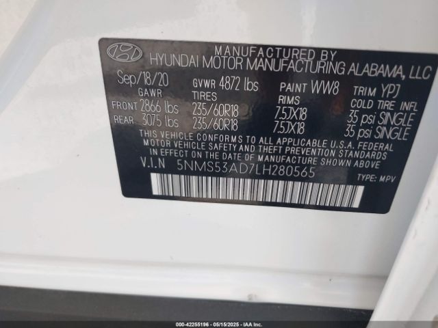 5NMS53AD7LH280565 Hyundai Santa Fe Limited