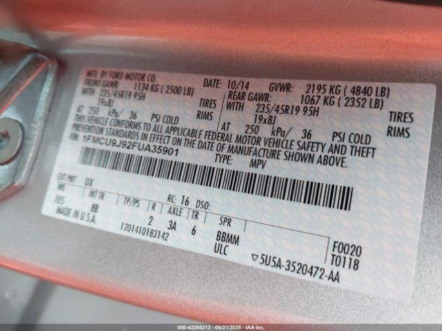 1FMCU9J92FUA35901 Ford Escape Titanium
