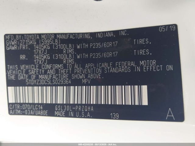 5TDYZ3DC5LS029364 Toyota SIENNA XLE
