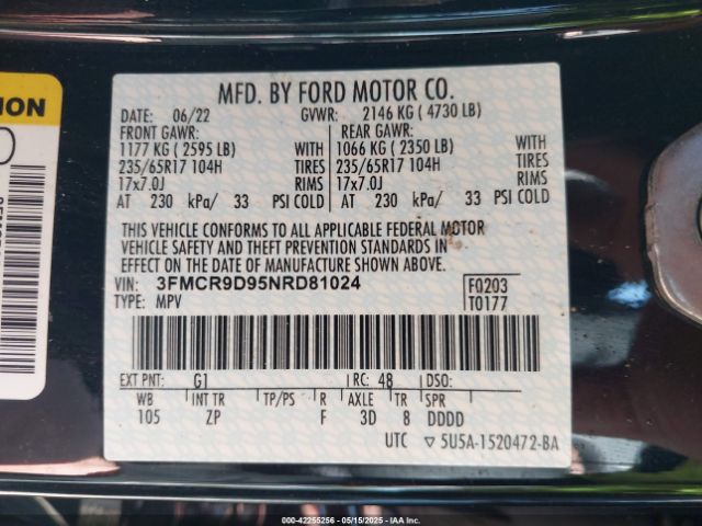 3FMCR9D95NRD81024 Ford Bronco Sport Badlands