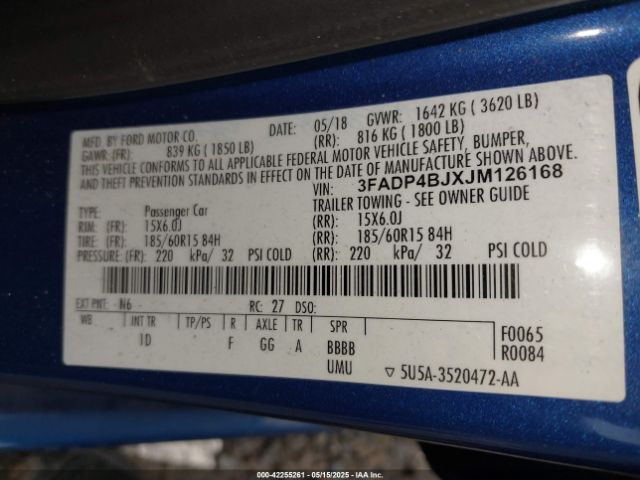 3FADP4BJXJM126168 Ford FIESTA SE