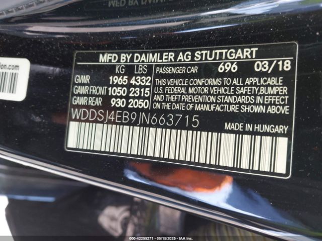 WDDSJ4EB9JN663715 Mercedes-Benz CLA 250