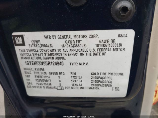 2005 CADILLAC ESCALADE 1GYEK63N95R124940 Photo 8