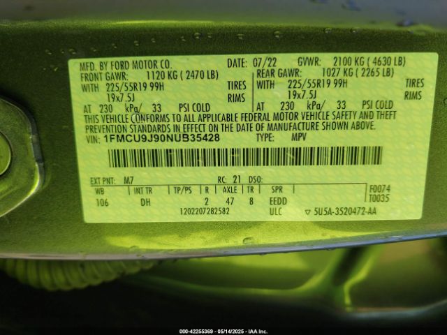 2022 FORD ESCAPE 1FMCU9J90NUB35428 Photo 8