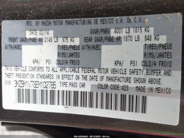 3MZBM1V78EM102785 Mazda Mazda3 I Touring