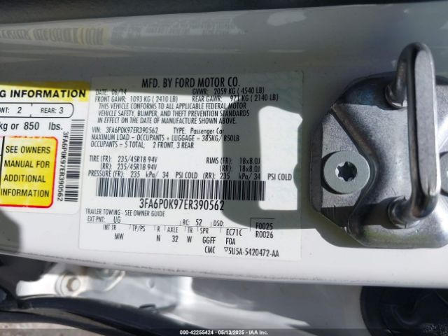 3FA6P0K97ER390562 Ford Fusion Titanium