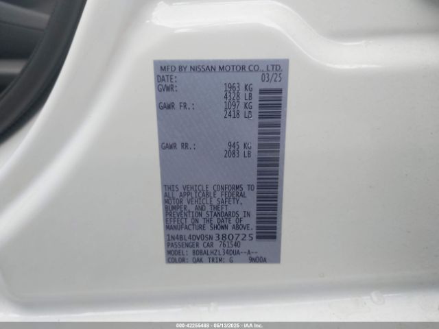 1N4BL4DV0SN380725 Nissan Altima Sv Fwd