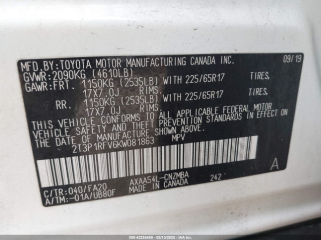 2T3P1RFV6KW081863 Toyota a25a-fks