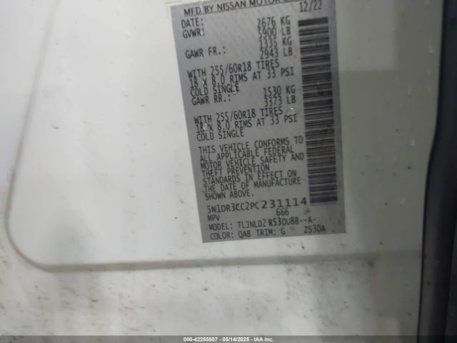 5N1DR3CC2PC231114 Nissan Pathfinder Sl 4wd