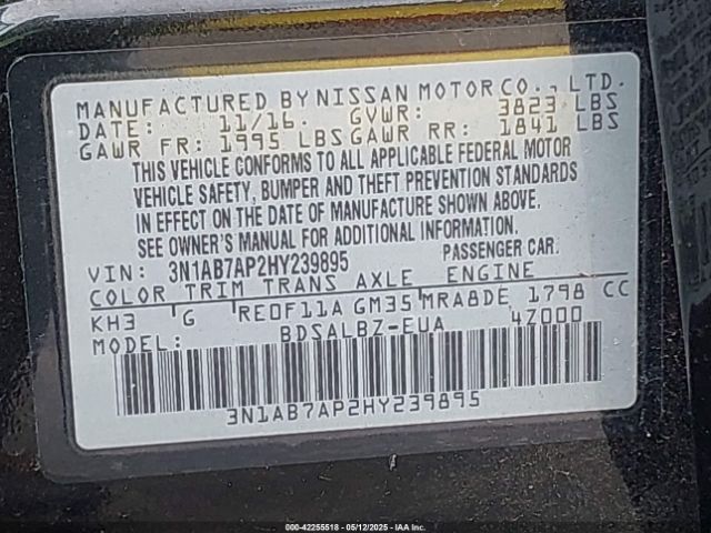 3N1AB7AP2HY239895 Nissan SENTRA S