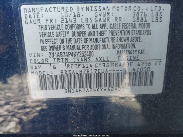 3N1AB7AP4KY252400 Nissan 2019
