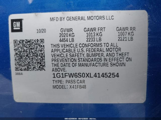 1G1FW6S0XL4145254 Chevrolet Bolt Ev Fwd Lt