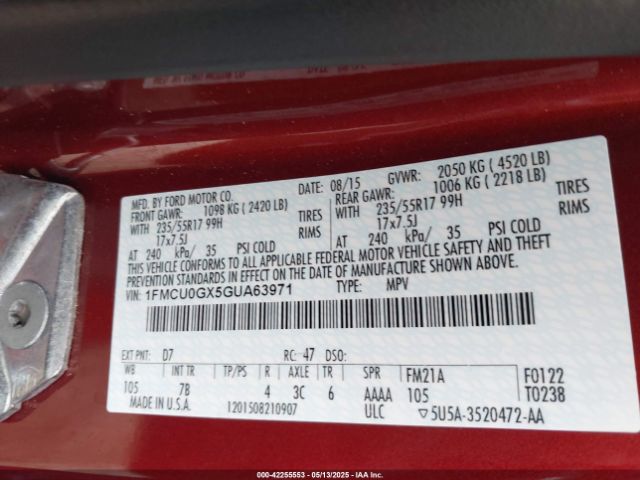 1FMCU0GX5GUA63971 Ford ESCAPE SE