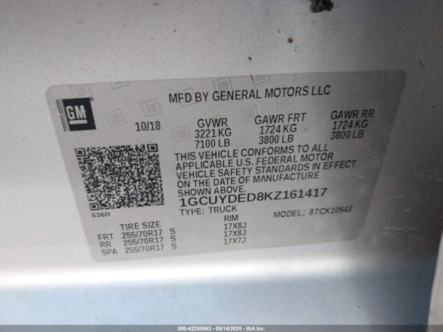 1GCUYDED8KZ161417 Chevrolet Silverado 1500 Lt