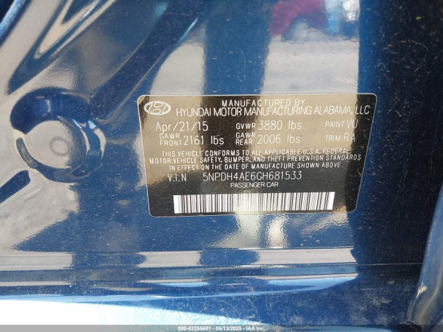 5NPDH4AE6GH681533 Hyundai dohc mpi nu