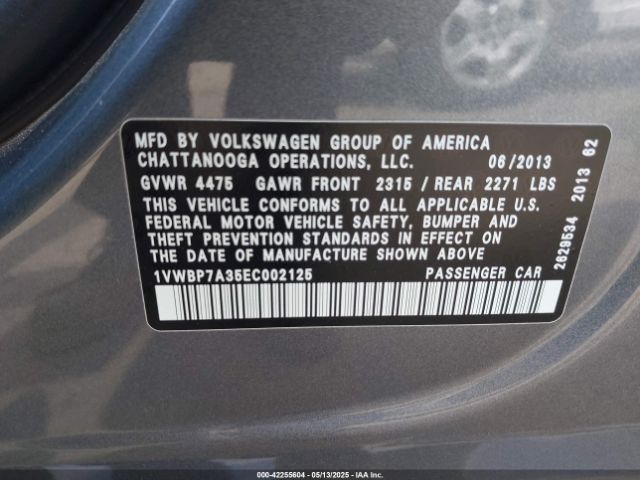 1VWBP7A35EC002125 Volkswagen Passat 2.5l Se