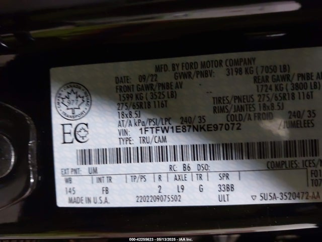 1FTFW1E87NKE97072 Ford gtdi