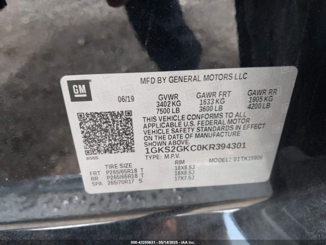 1GKS2GKC0KR394301 GMC Yukon Xl Slt