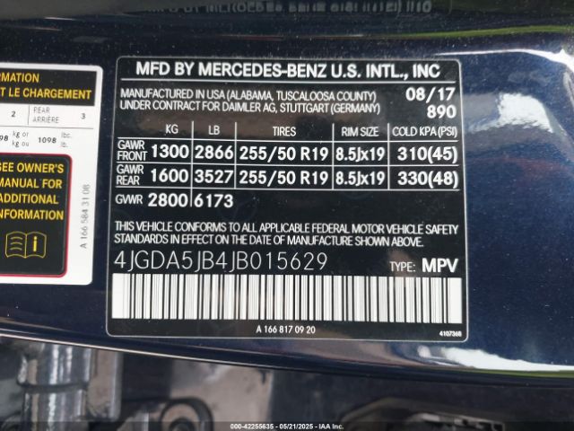 4JGDA5JB4JB015629 Mercedes-Benz GLE 350