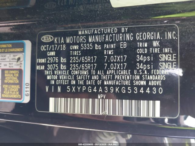 5XYPG4A39KG534430 KIA Sorento 2.4l L