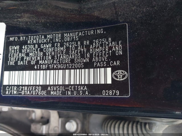 Toyota CAMRY SE 2016 4T1BF1FK9GU122005 Image 9
