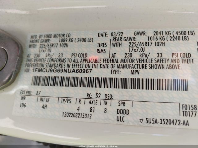 2022 FORD ESCAPE 1FMCU9G69NUA60967 Photo 8