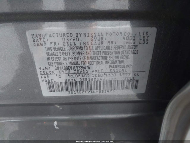 3N1AB8CV1LY235475 Nissan Sentra Sv Xtronic Cvt