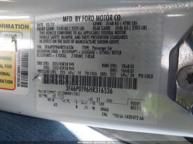 3FA6P0T96HR316536 Ford FUSION SE