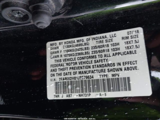 7FARW2H81JE079634 Honda Cr-v Ex-l/ex-l Navi