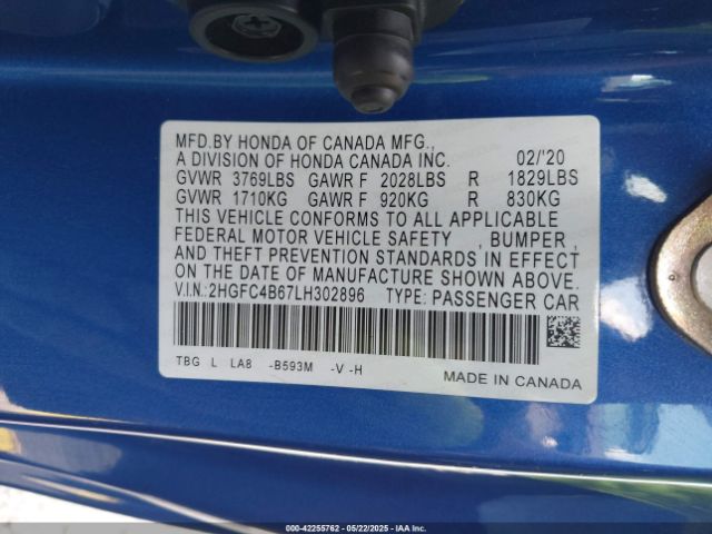 2020 HONDA CIVIC 2HGFC4B67LH302896 Photo 8