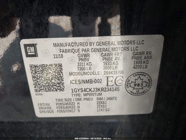 2019 CADILLAC ESCALADE 1GYS4CKJ3KR234145 Photo 8