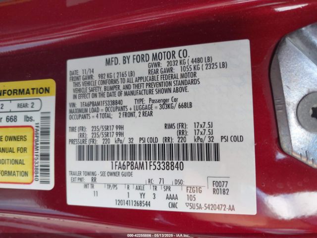 1FA6P8AM1F5338840 Ford 2015