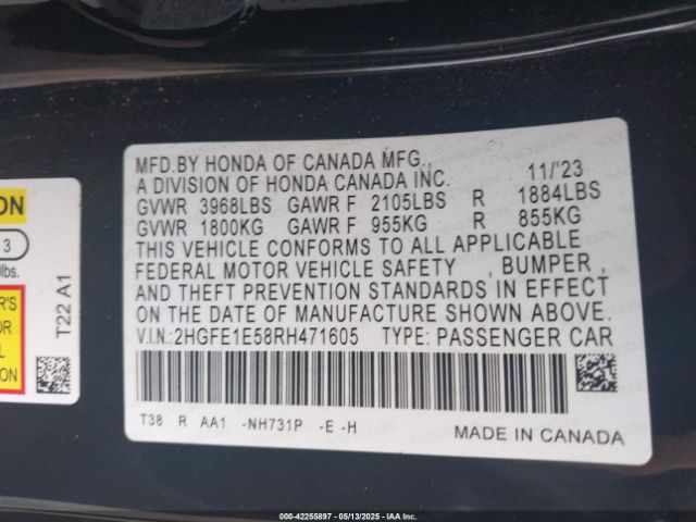 2HGFE1E58RH471605 Honda CIVIC SI SEDAN