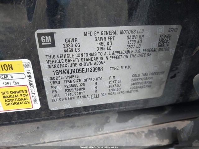 1GNKVJKD5EJ129988 Chevrolet llt