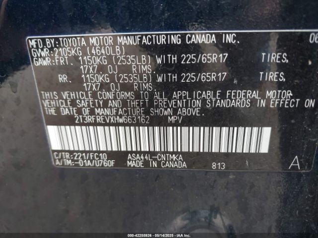 2T3RFREVXHW663162 Toyota Rav4 Xle