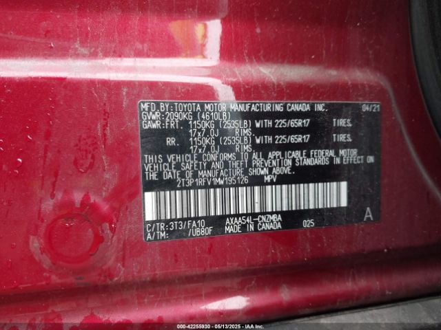 2T3P1RFV1MW195126 Toyota Rav4 Xle