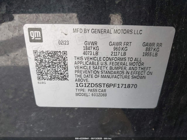 1G1ZD5ST6PF171870 Chevrolet Malibu Fwd 1lt