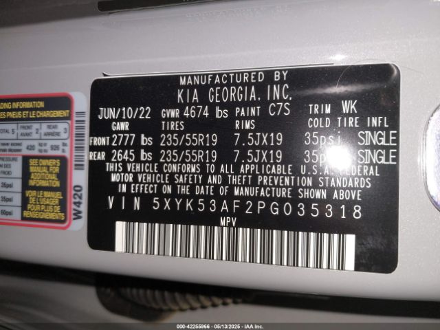 5XYK53AF2PG035318 KIA gdi theta iii