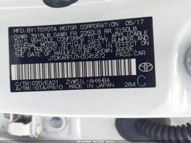 JTDKARFU7H3045872 Toyota Prius Three Touring