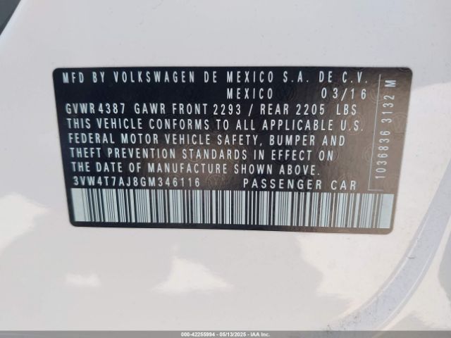 3VW4T7AJ8GM346116 Volkswagen Jetta 2.0t Gli Se