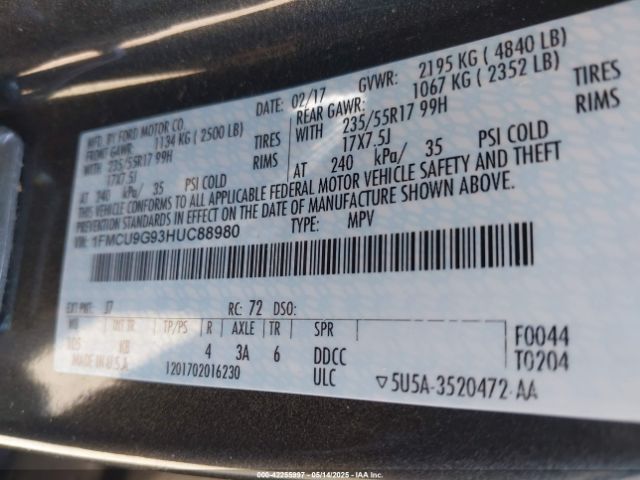 1FMCU9G93HUC88980 Ford ESCAPE SE