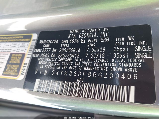 5XYK33DF8RG200406 KIA gdi theta iii