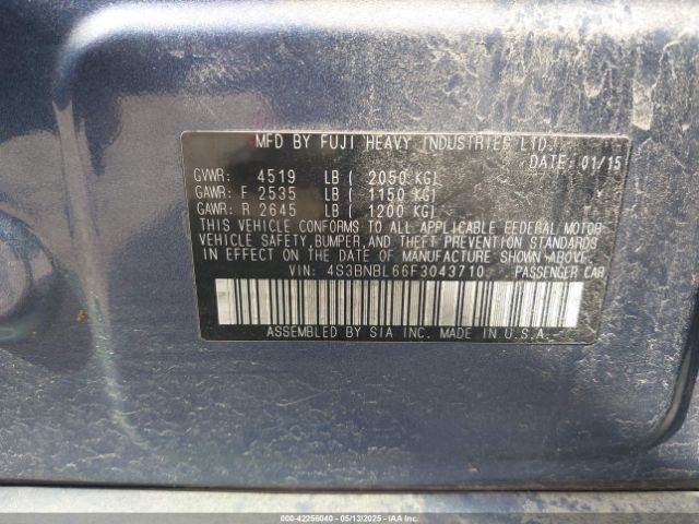 4S3BNBL66F3043710 Subaru 2.5l u6