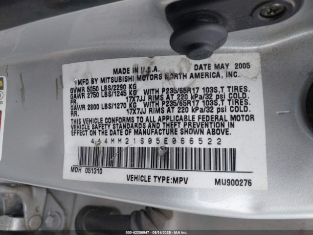 2005 MITSUBISHI ENDEAVOR 4A4MM21S05E066522 Photo 8