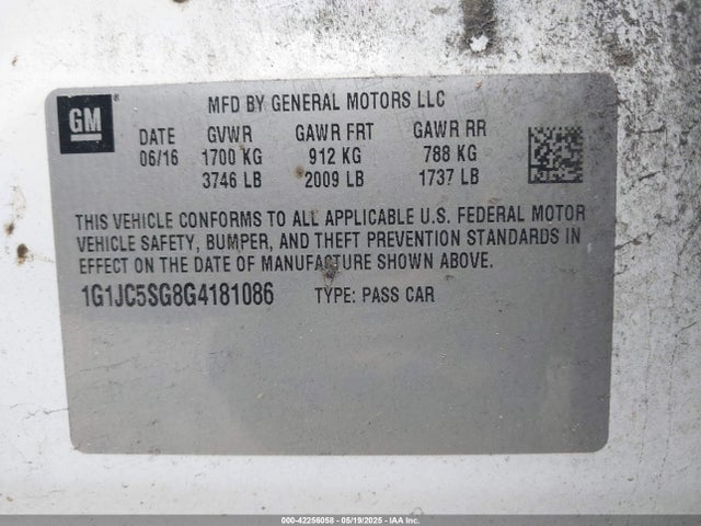 1G1JC5SG8G4181086 Chevrolet Sonic Lt Auto