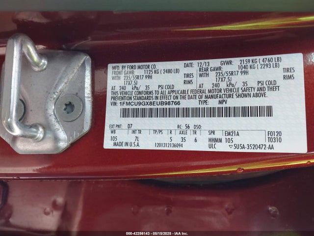 1FMCU9GX8EUB98766 Ford ESCAPE SE