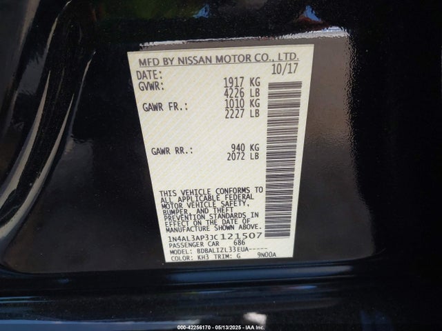 1N4AL3AP3JC121507 Nissan Altima 2.5 Sv