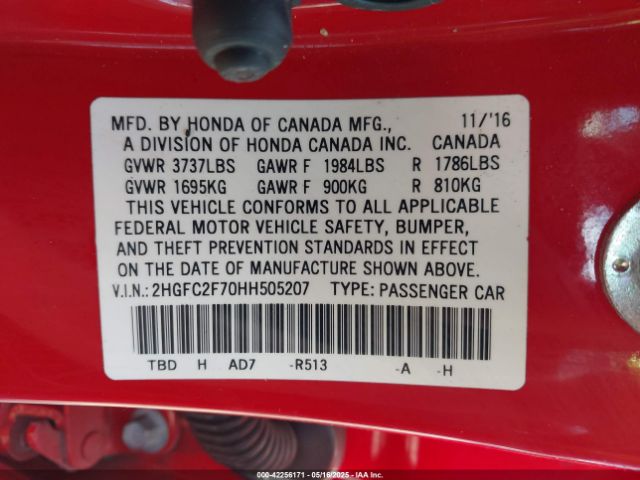 2HGFC2F70HH505207 Honda CIVIC EX