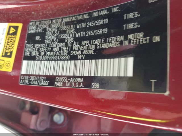 5TDJZRFH7HS478890 Toyota Highlander Se